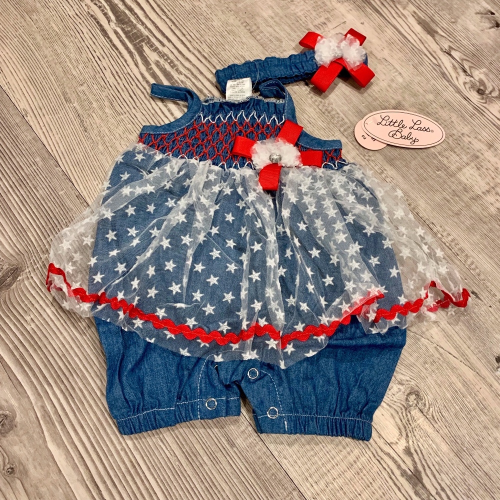 Americana Chambray Skirted Romper & Headband